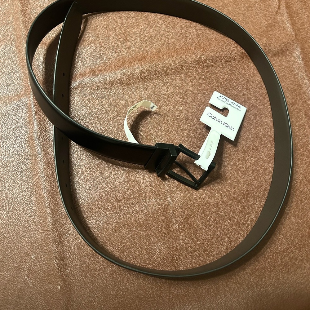 NWT Calvin Klein Brown Reversible Leather Belt with Matte Black Buckle XL 42/44